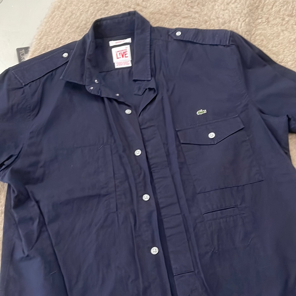 Man Button Short Sleeve Blue Shirt Lacoste